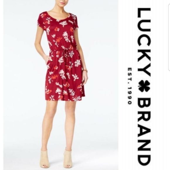 lucky brand red floral dress Lucky brand Ryan 3/4 sleeve red floral Prarie dress size M
